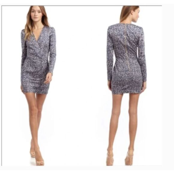 French Connection Leopard Print Long Sleeve Mini Dress‎ Sz 6 EUC Party Gathering - Picture 1 of 8